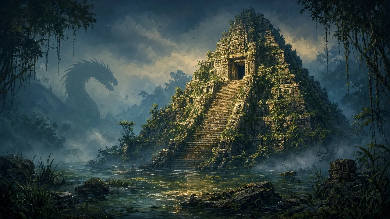 Original painted artwork evoking Sunken Temple