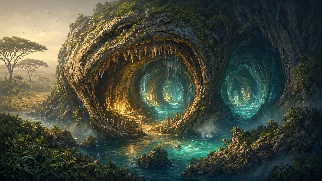 Original painted artwork evoking Wailing Caverns