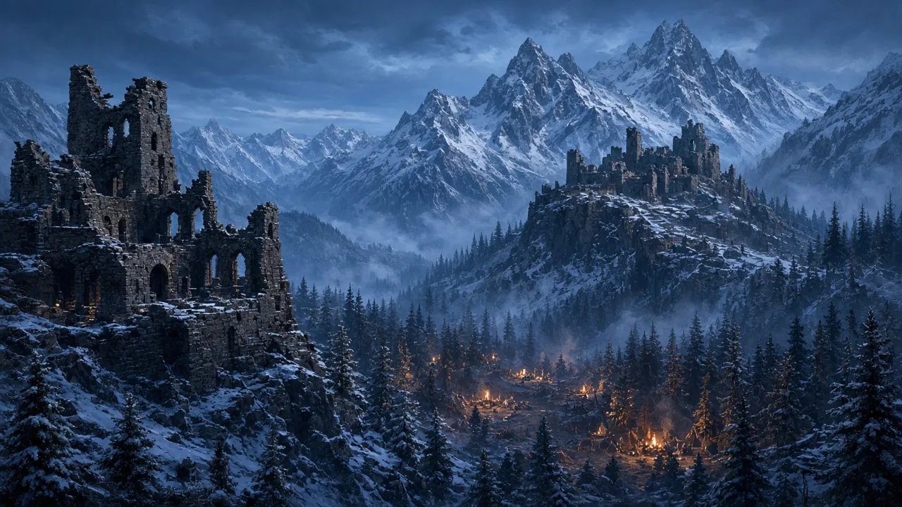 Original painted artwork evoking Alterac Mountains