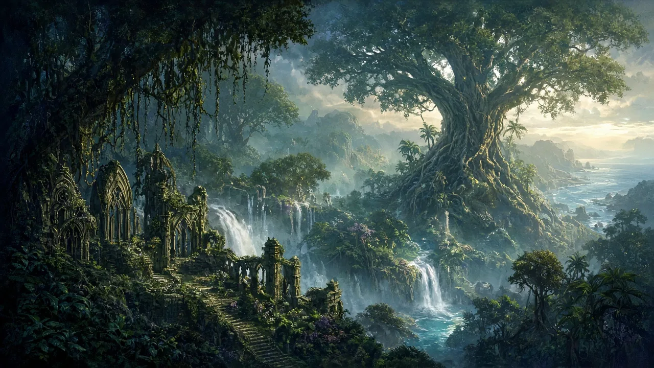 Original painted artwork evoking Feralas