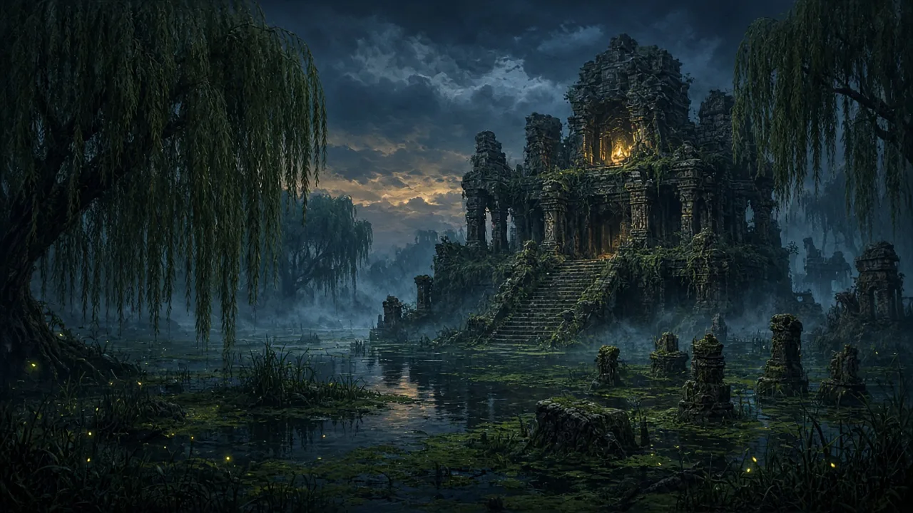 Original painted artwork evoking Swamp Of Sorrows