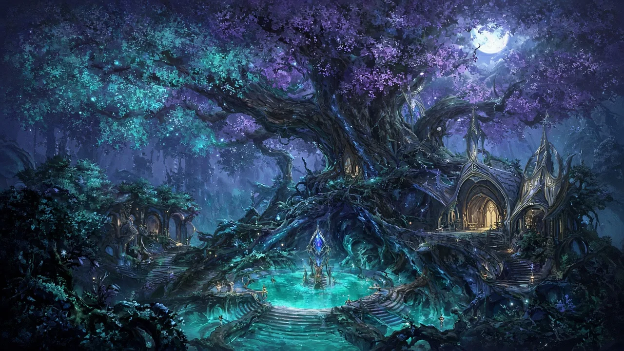 Original painted artwork evoking Teldrassil