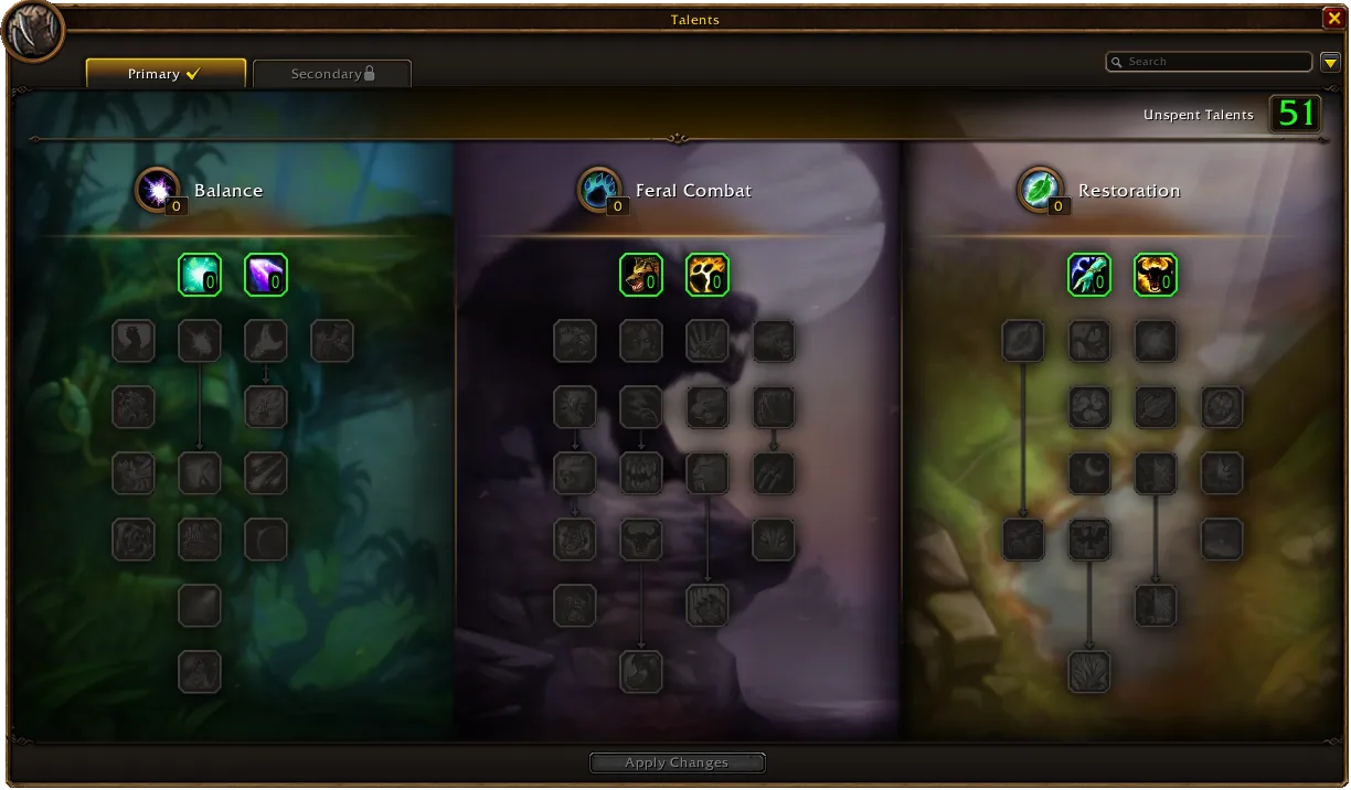 Druid talent trees UI