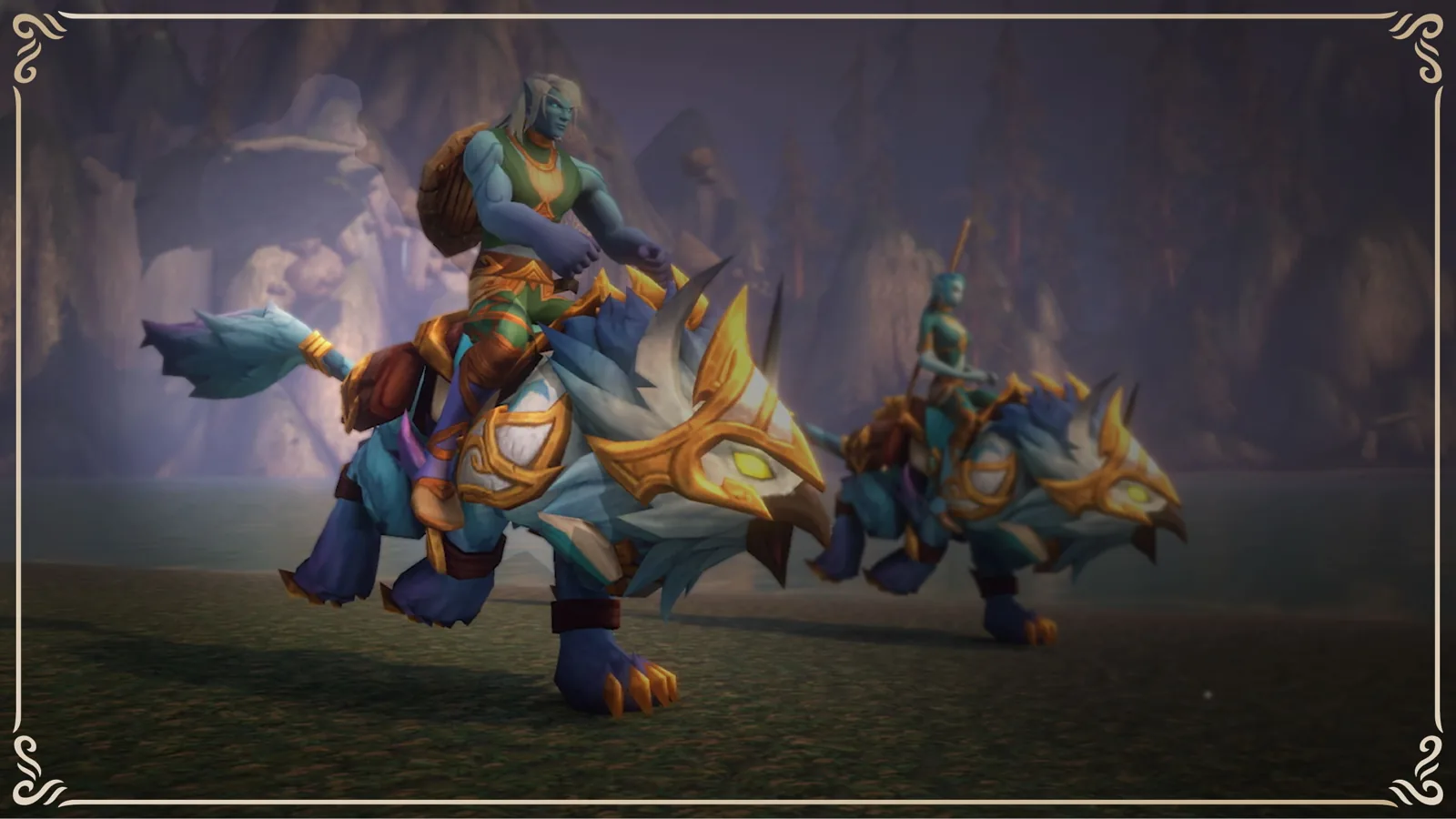 Two characters riding Prideclaw mounts