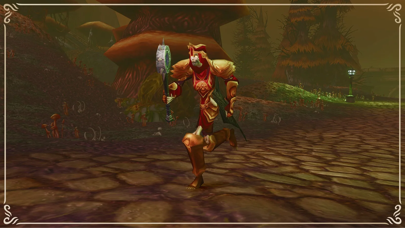Blood elf-style character running on a road