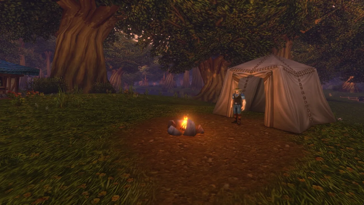 Campsite with tent and fire