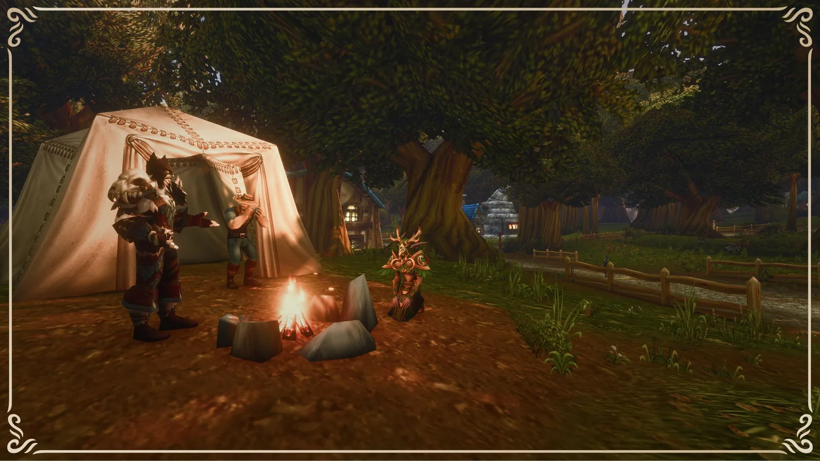 Character at a campfire