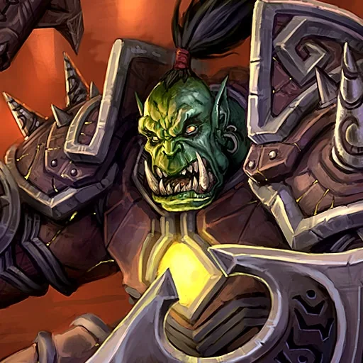 Class card art: orc in armour (modern World of Warcraft art, not a Forever screenshot)