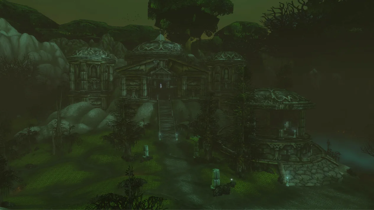 Dark overgrown jungle ruins