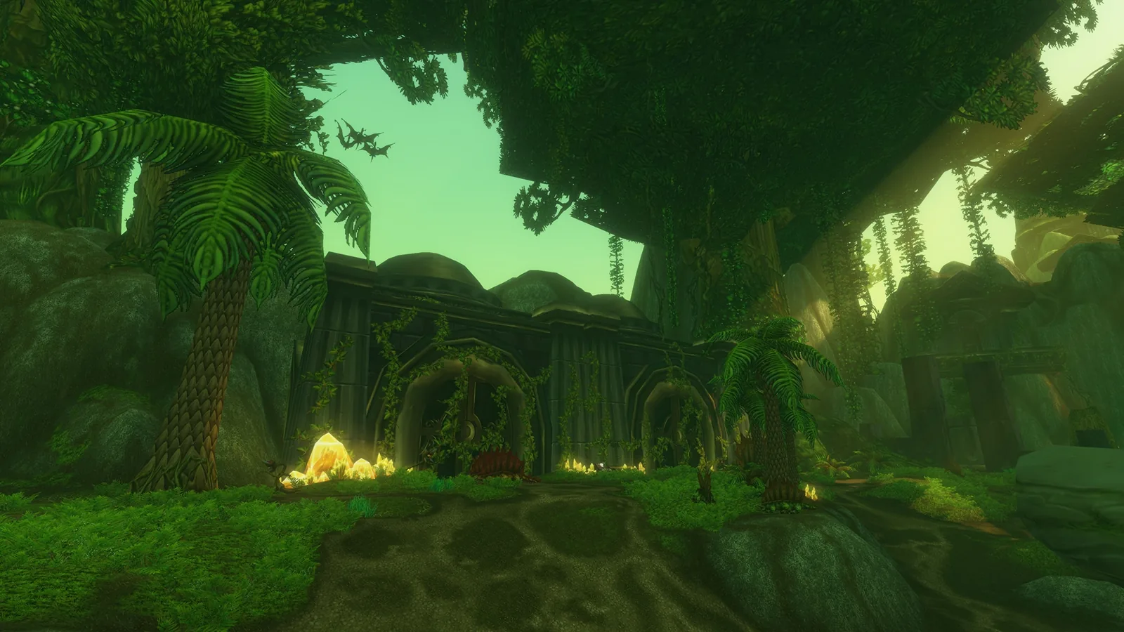 Lush jungle grove with glowing light