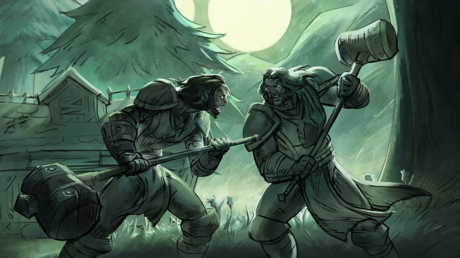 Painted art: two warriors brawling