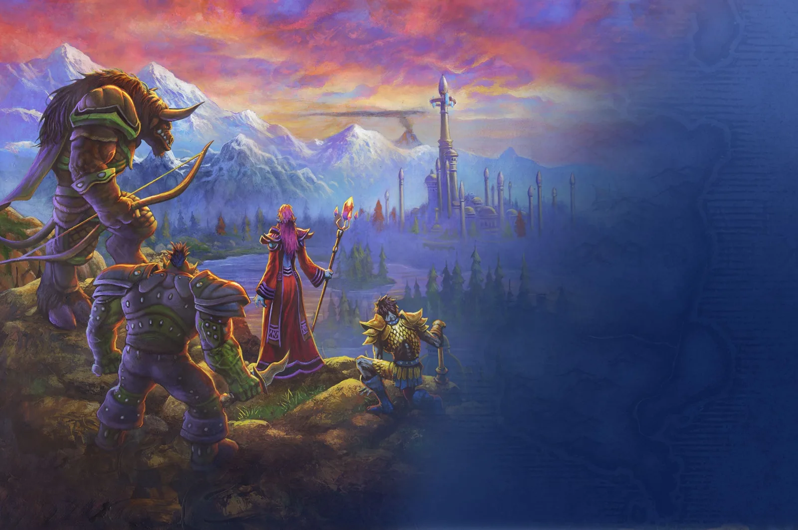 Painted masthead key art: heroes in a valley