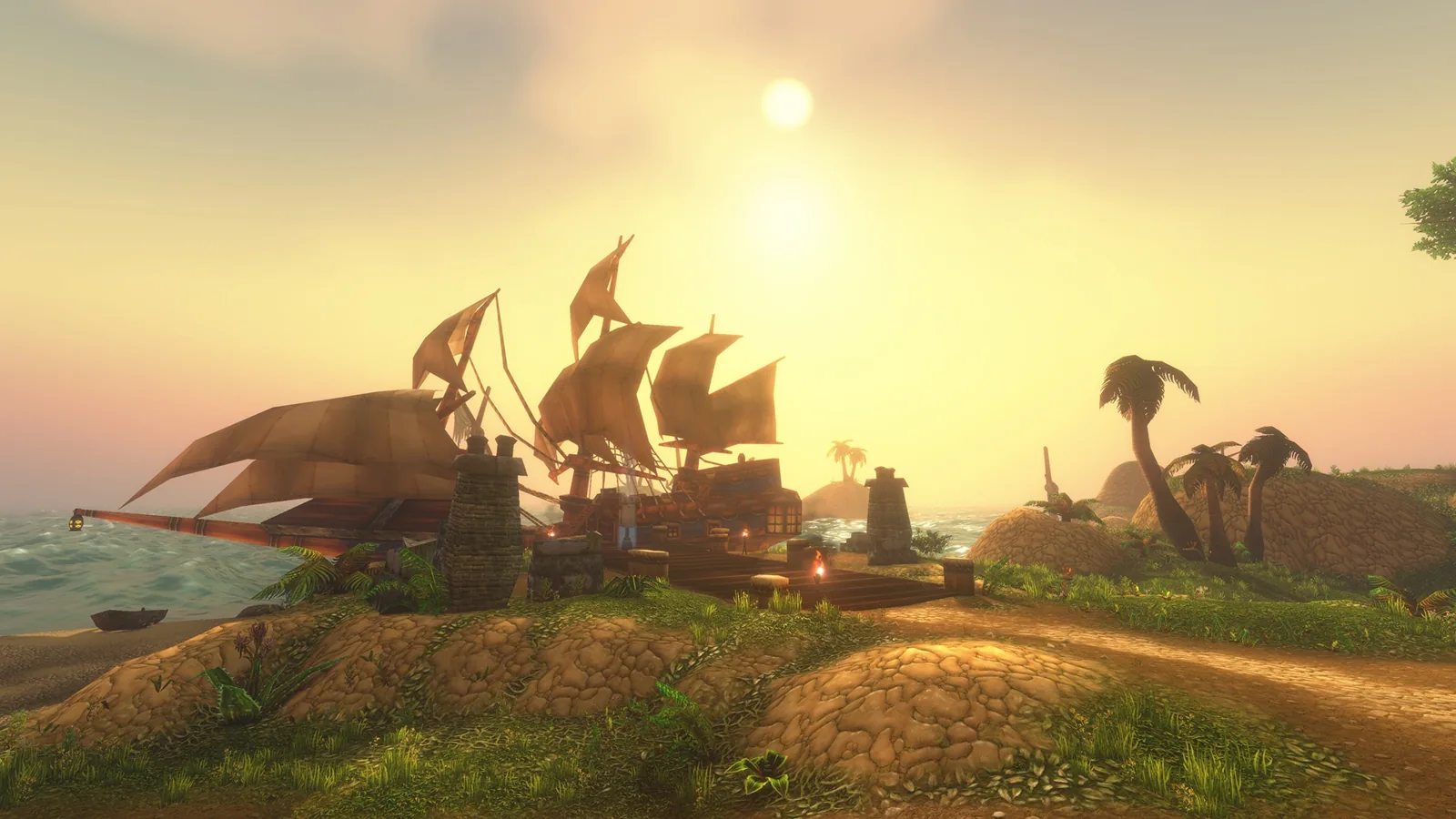 Sailing ships at a sunny harbour