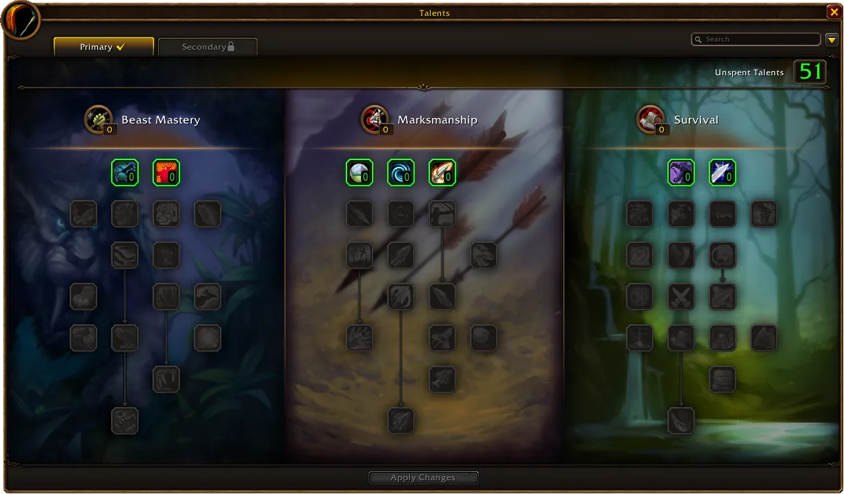 Hunter talent trees UI