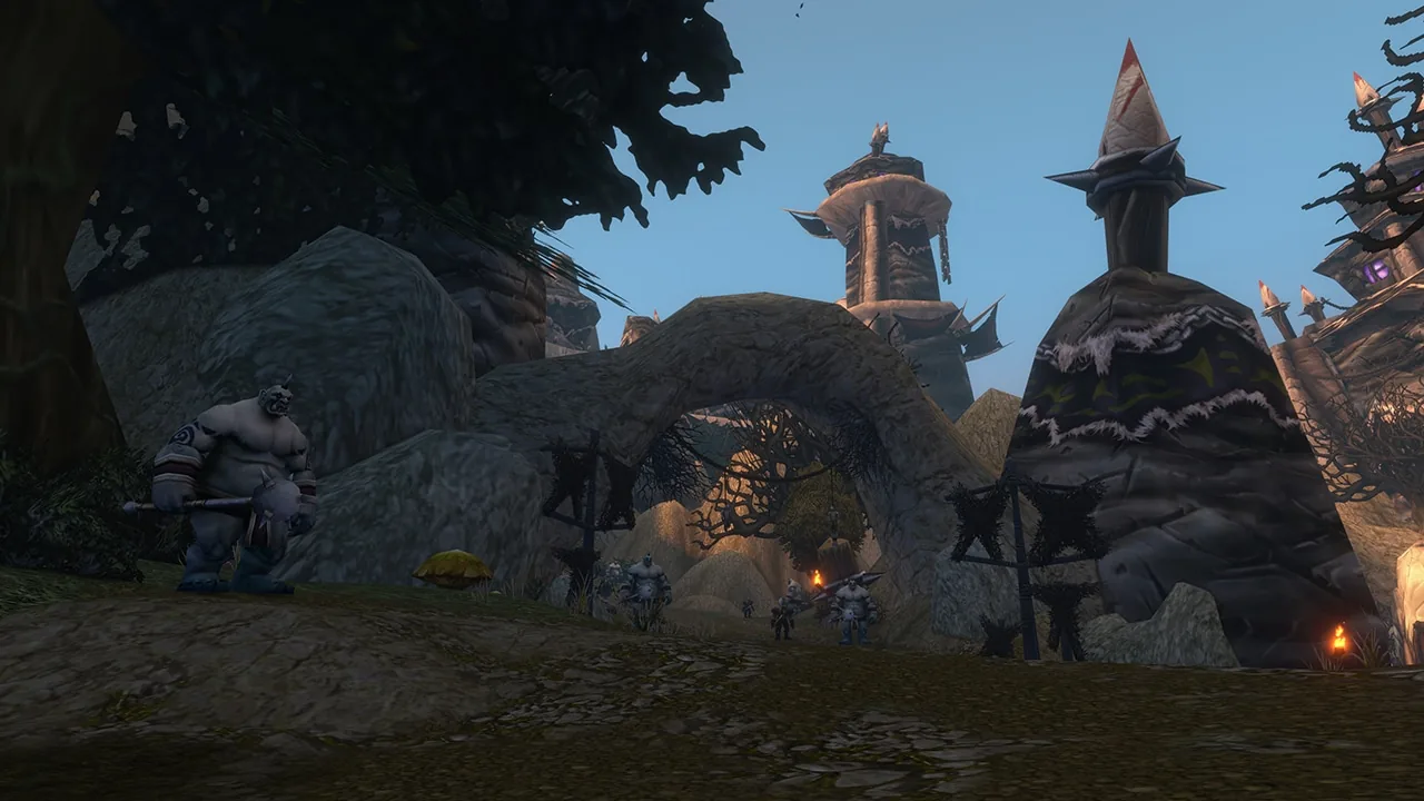 Krolldok Stronghold: huts and towers in a rocky camp