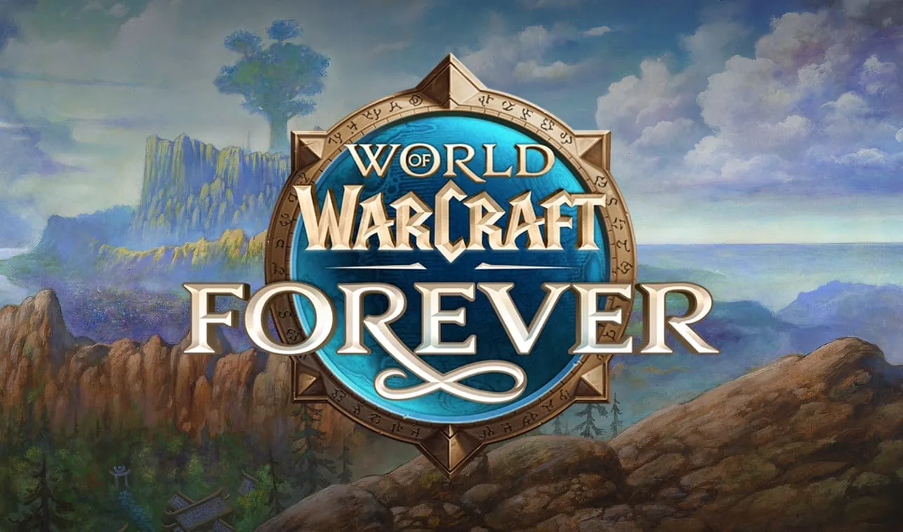 WoW Forever logo over a painted landscape