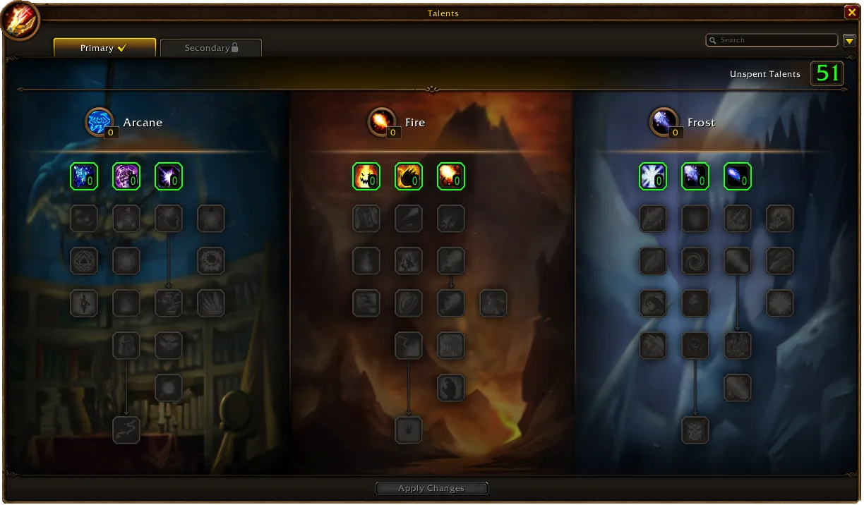 Mage talent trees UI
