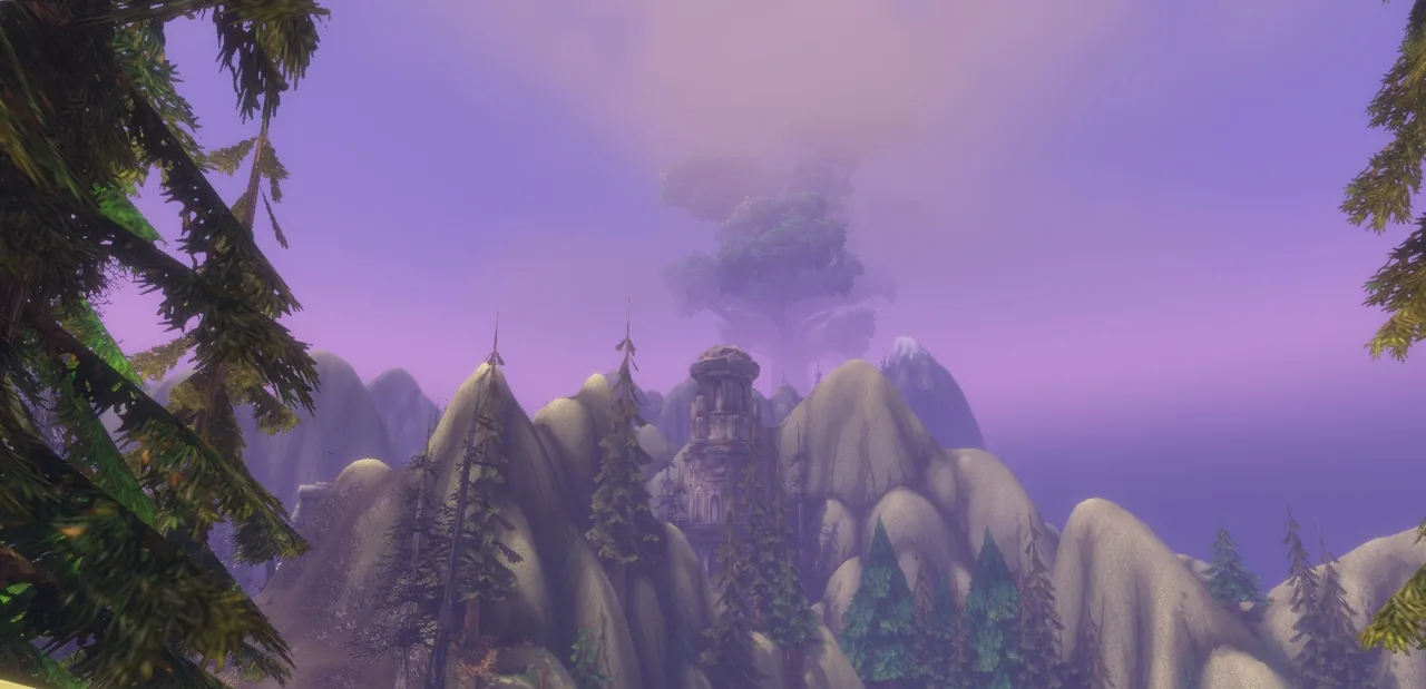 Mount Hyjal under a purple sky