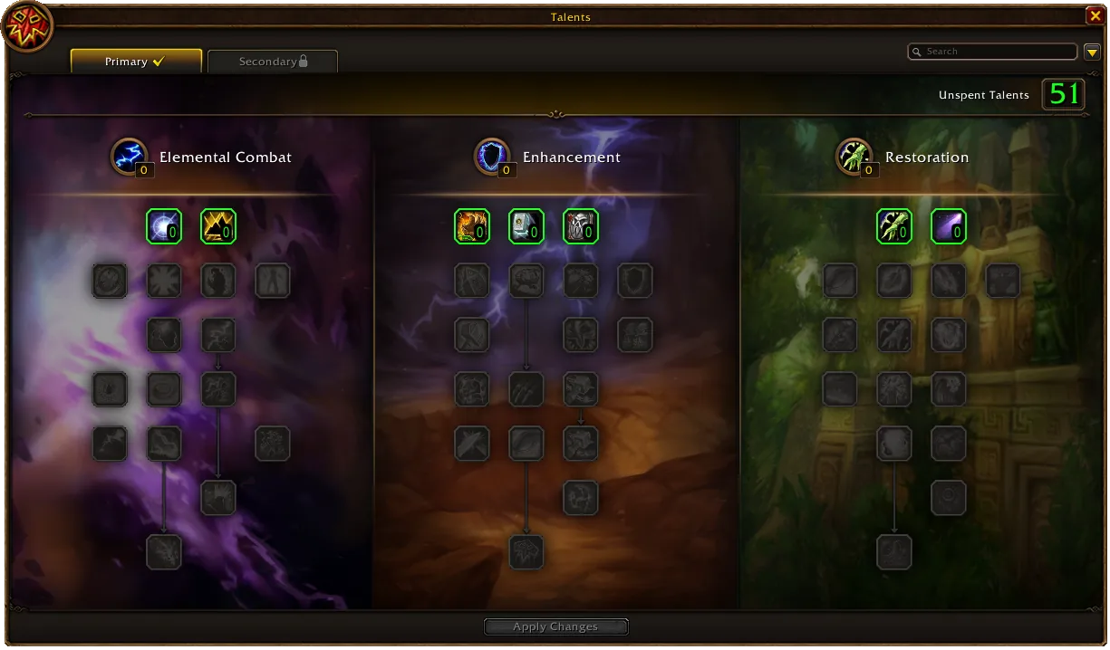 Shaman talent trees UI