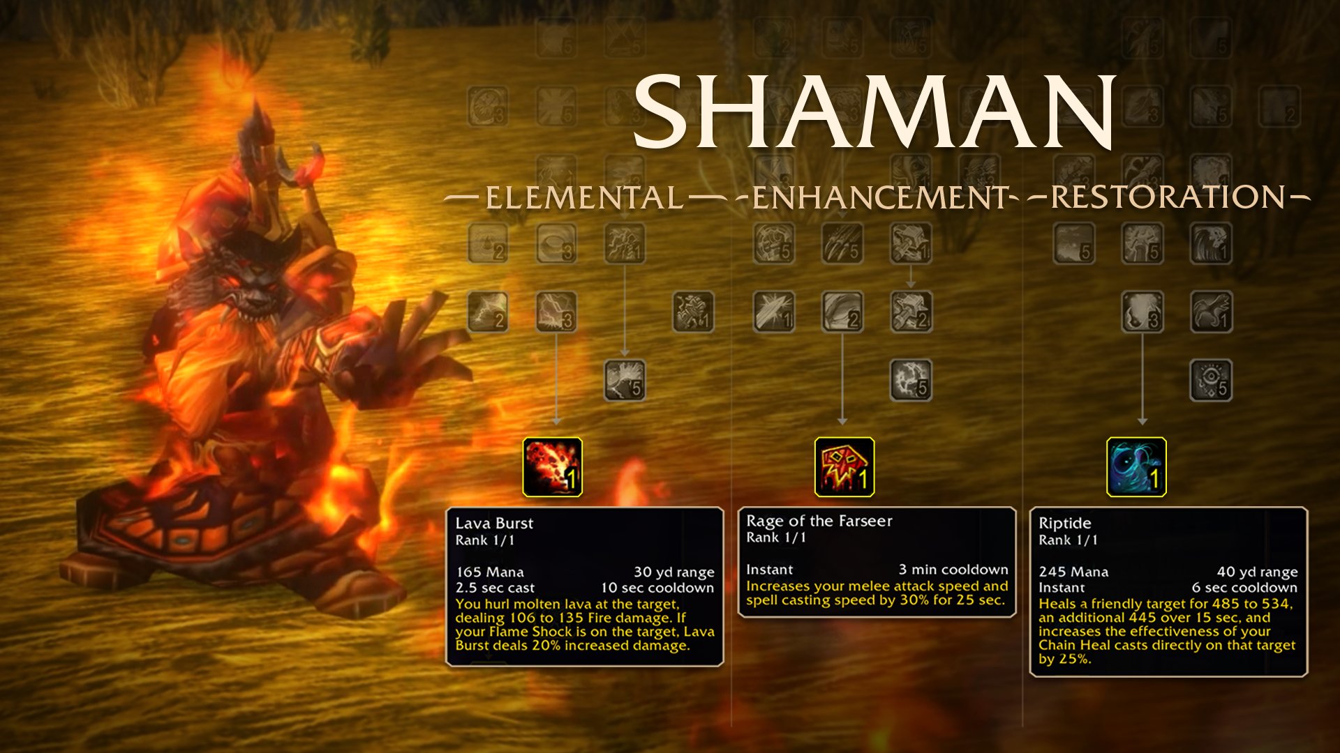 Shaman capstone talents preview: Lava Burst (Elemental), Rage of the Farseer (Enhancement) and Riptide (Restoration)