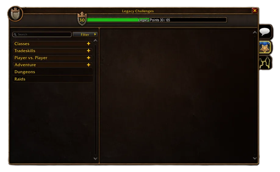 A character menu panel in WoW Forever