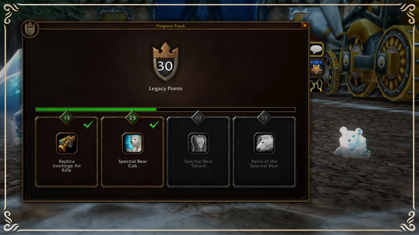 Legacy Points panel in game