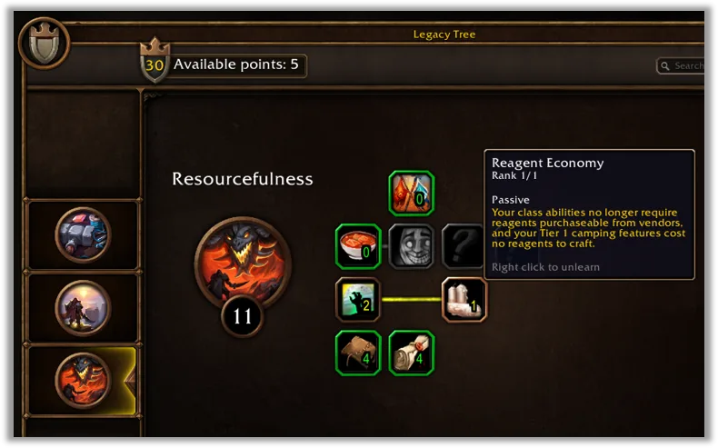 Legacy talent window from WoW Forever