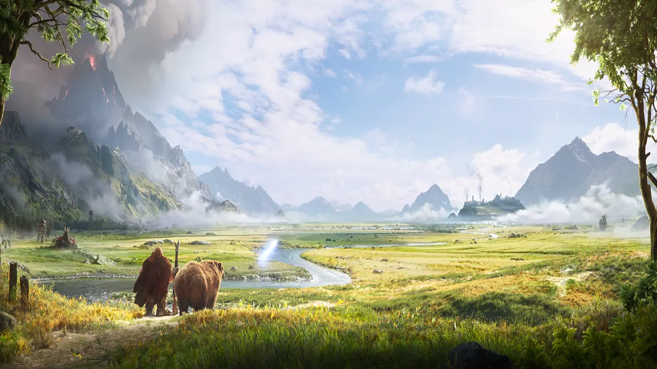 Official WoW Forever image: painted plains landscape with kodo