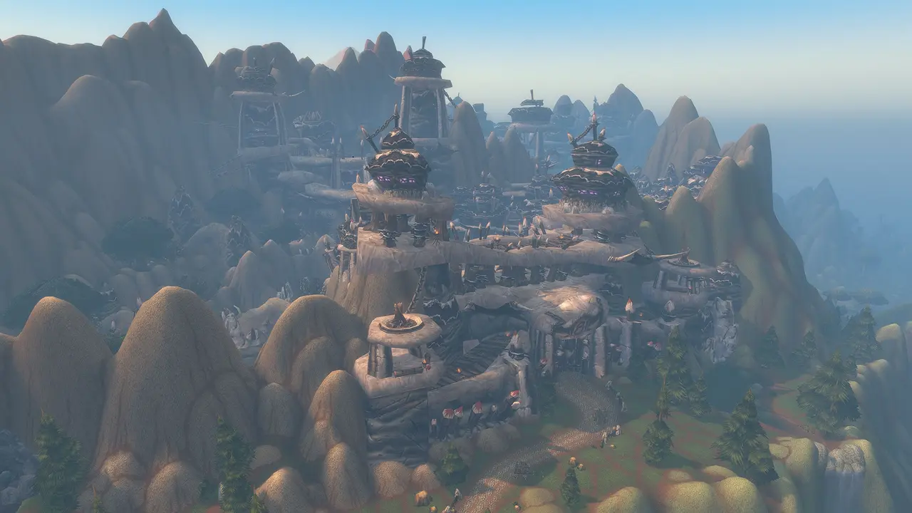 Official WoW Forever image: canyon settlement screenshot