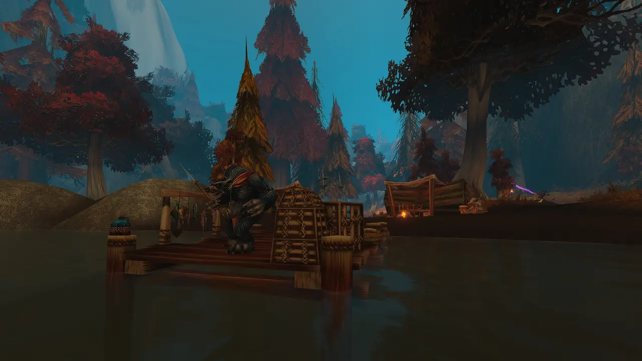 Official WoW Forever image: waterside wooden structure at dusk