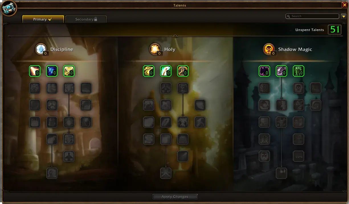 Priest talent trees UI (Discipline/Holy/Shadow)