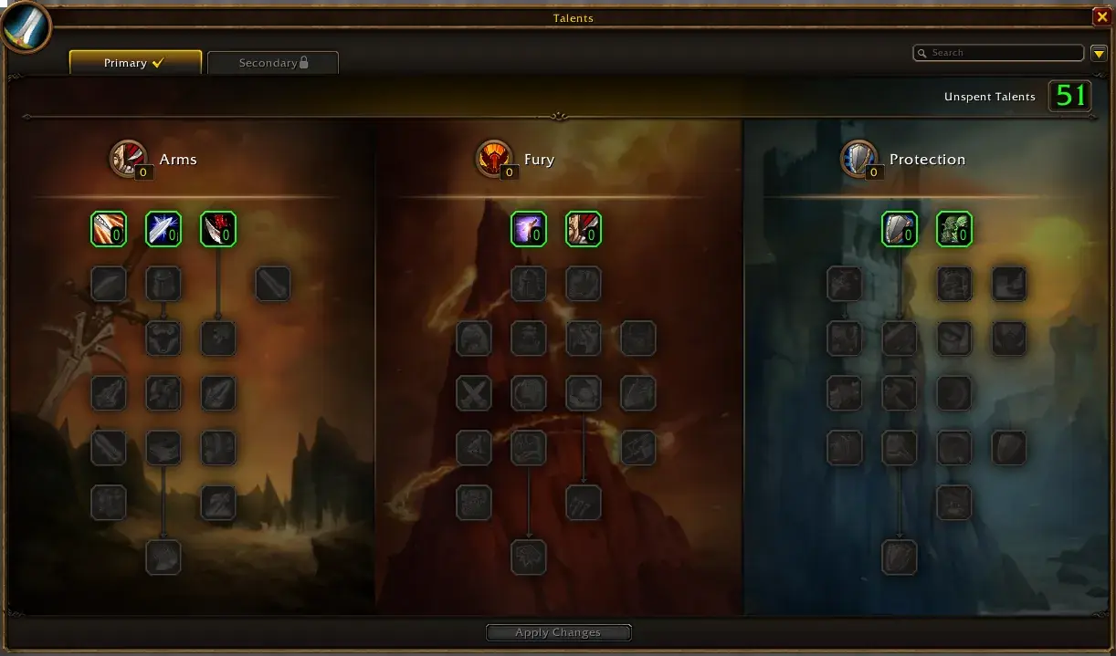 Warrior talent trees UI