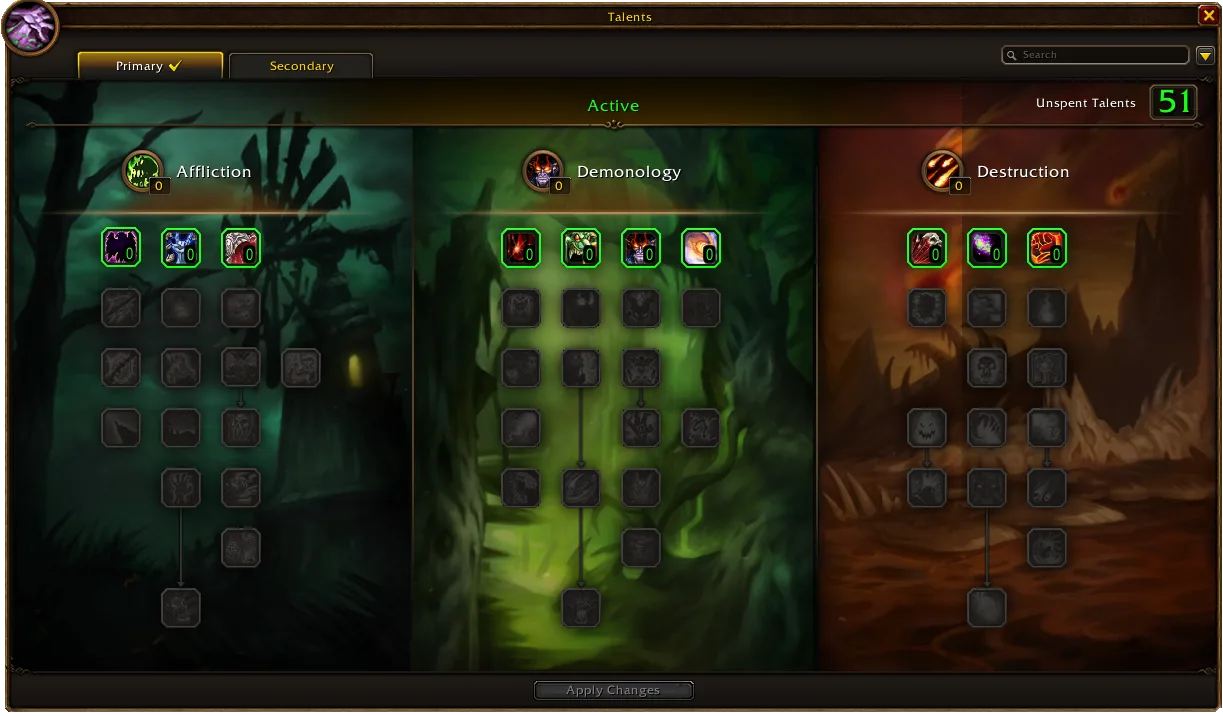 Warlock talent trees UI
