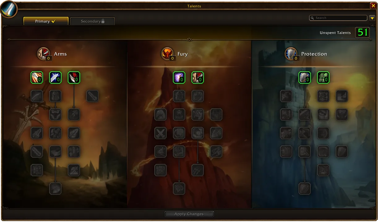 Warrior talent trees in WoW Forever