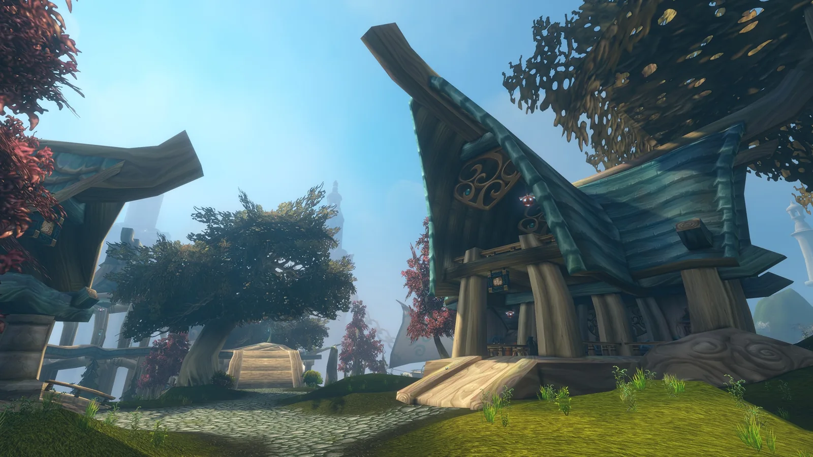 Skyborne houses with curved roofs